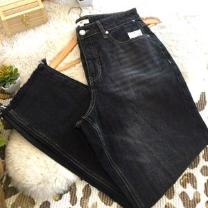 NWT Nordstrom BP Black Faided High Waisted Mom Jean, Distressed Bottom and Knee